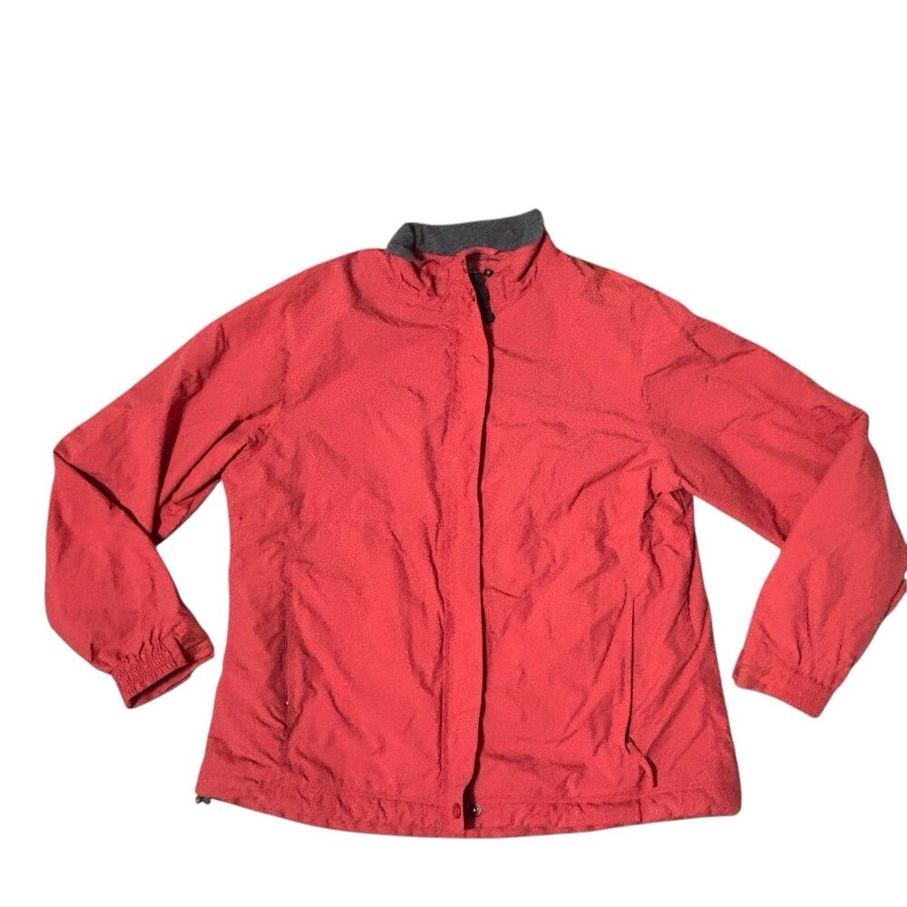 LL Bean Womens Jacket Large Orange Warm Up Fleece Lined Full Zip Outdoor Vintage